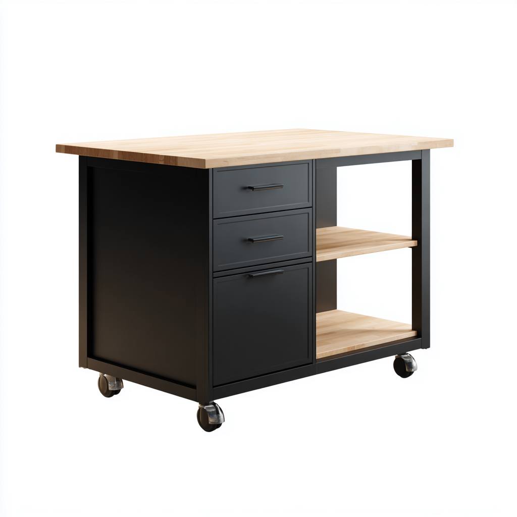 Îlot de cuisine - bois - 115x60x92cm - noir-bois naturel - style industriel-Dadorjahome
