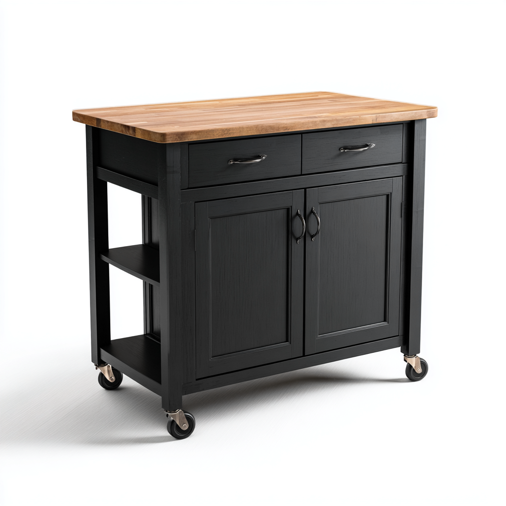 Îlot de cuisine - bois - 112x58x90cm - noir-bois naturel - style industriel-Dadorjahome