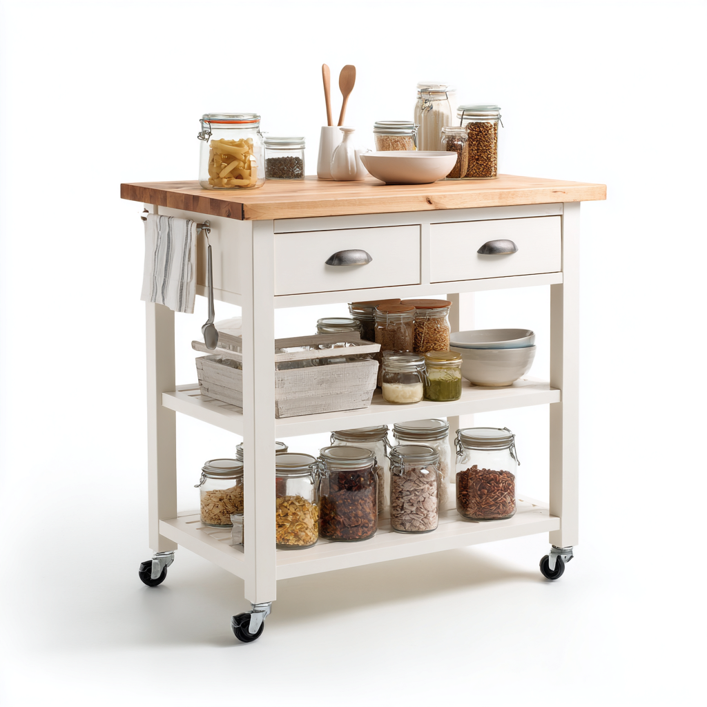 Dessertes et chariots - Desserte chariot - bois-métal - 90x50x90 cm - blanc-bois naturel - style classique-Dadorjahome