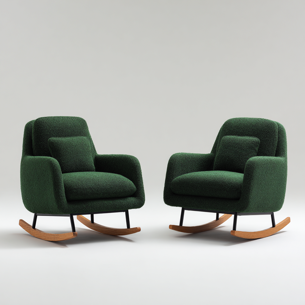 Fauteuil à bascule-tissu-bois métal-86x90x94cm-vert foncé-design contemporain-Dadorjahome