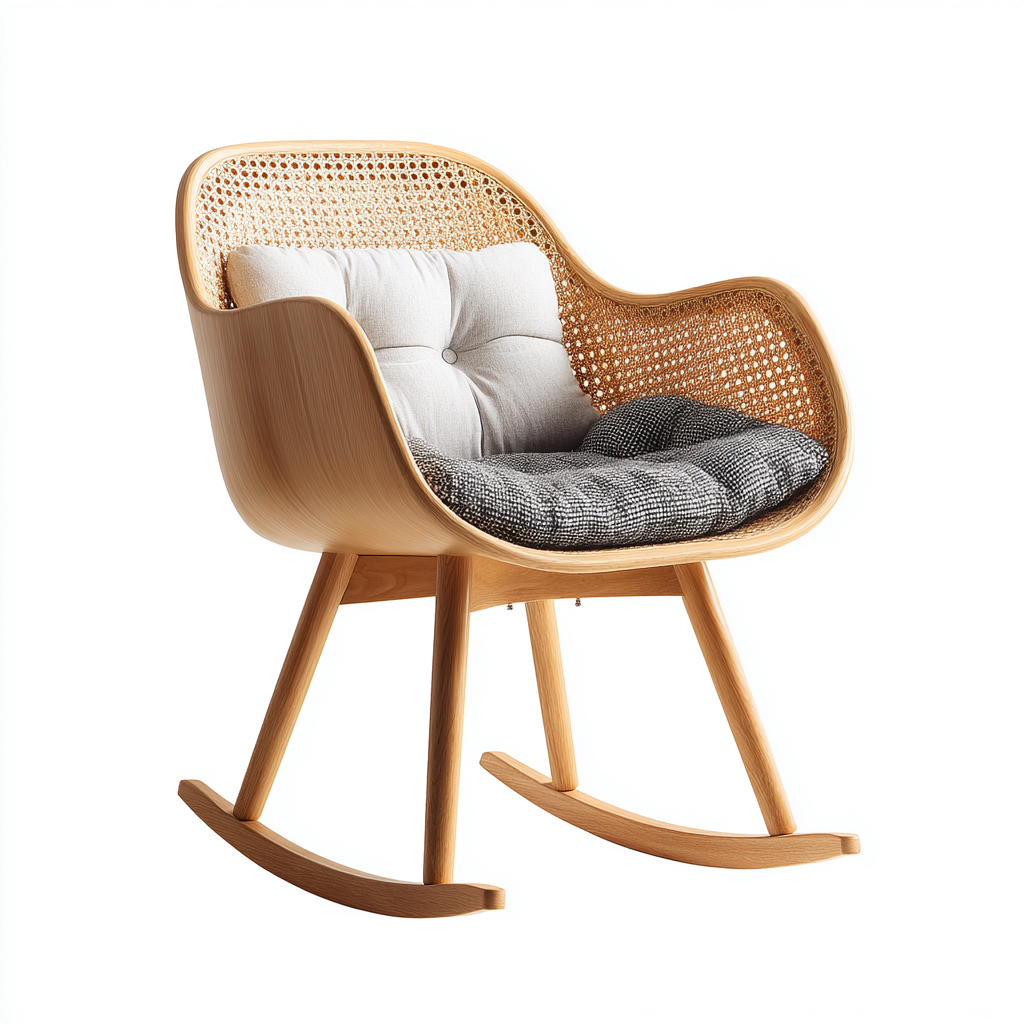 Fauteuil à bascule-bois-rotin-tissu-83x87x92cm-naturel-beige-design naturel-Dadorjahome