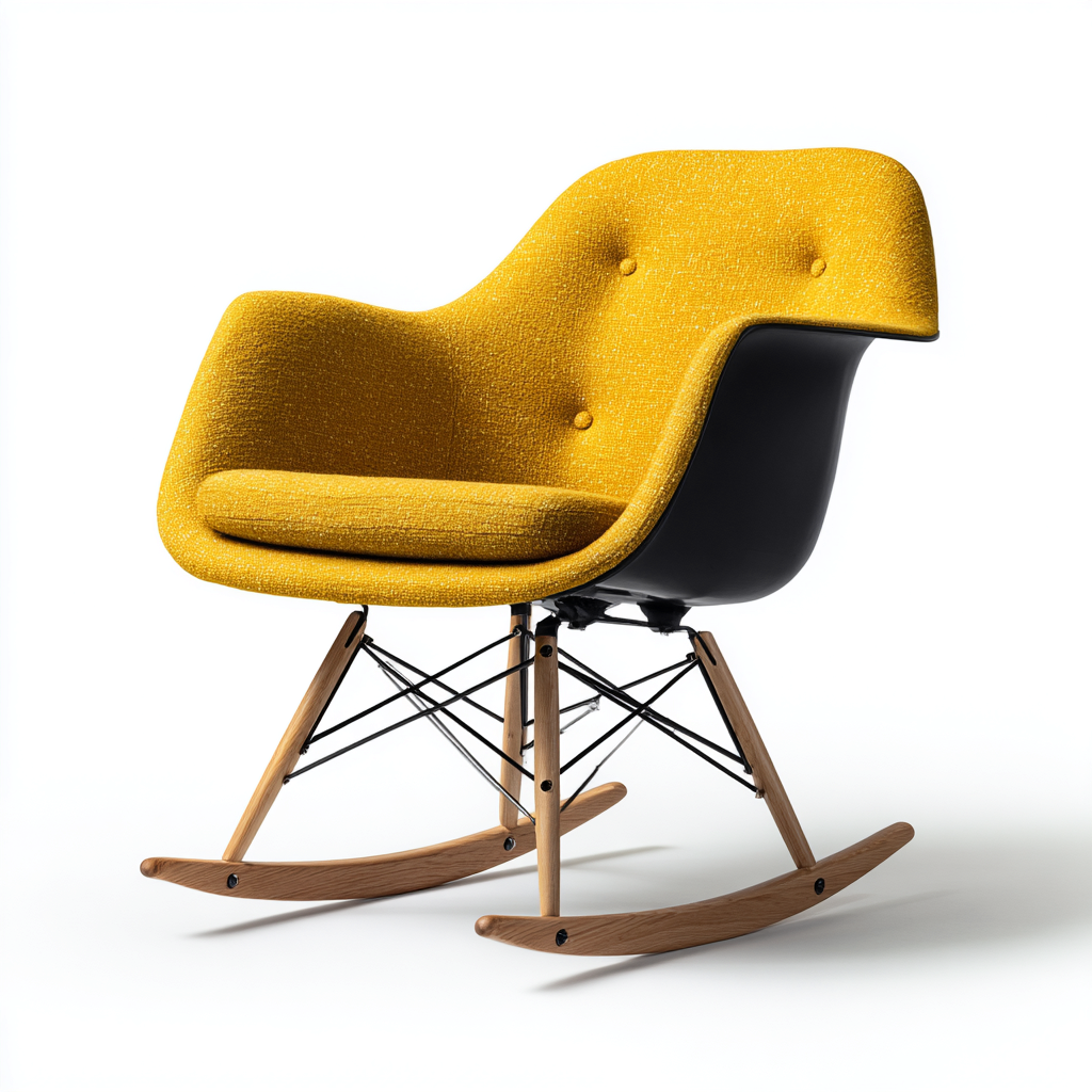 Fauteuil à bascule-tissu-bois métal-79x85x88cm-jaune moutarde-design rétro-Dadorjahome