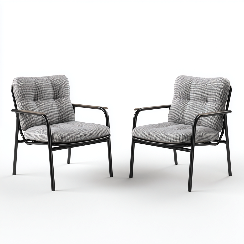Fauteuils de jardin-tissu-métal-62x64x82cm-gris-noir-style moderne-Dadorjahome