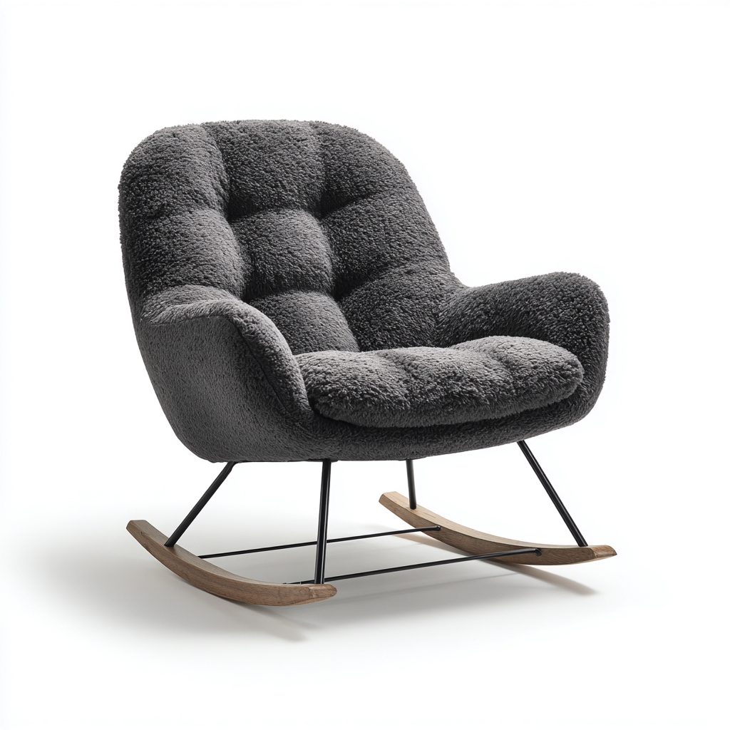 Fauteuil à bascule-tissu bouclé-bois métal-86x92x96cm-gris foncé-design contemporain-Dadorjahome