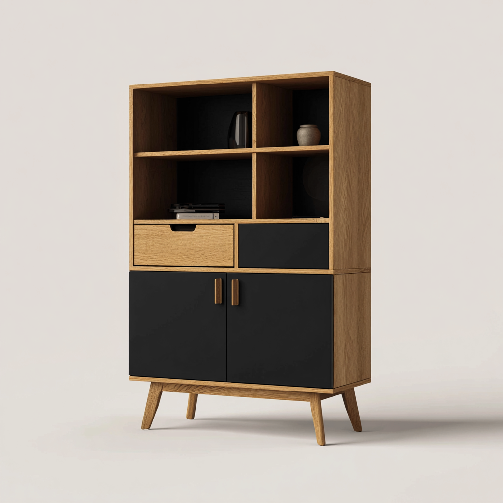 Meuble de rangement de cuisine - Buffet de cuisine - bois - 90x40x160 cm - bois naturel-noir - style moderne-Dadorjahome