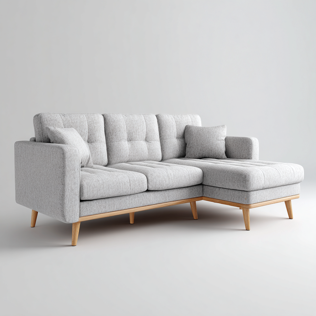 Canapé d'angle-tissu-bois-256x168x84cm-Gris clair-style scandinave-Dadorjahome
