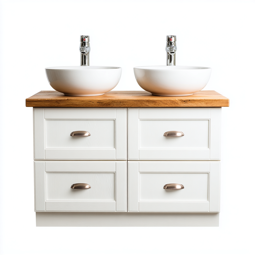 Meuble vasque - MDF-bois massif-ceramique - 120x48x85cm - blanc-bois naturel - design moderne-Dadorjahome