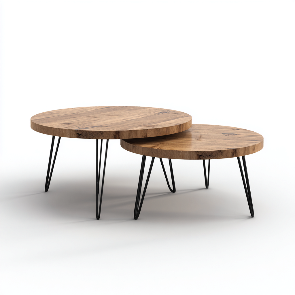 Table basse-bois massif-metal-80x80x45cm-60x60x40cm-bois naturel-noir-style industriel-Dadorjahome