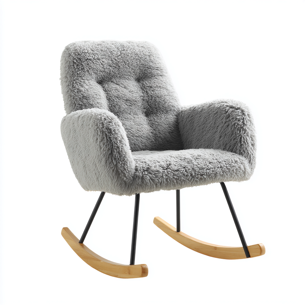 Fauteuil à bascule-tissu bouclé-bois métal-81x88x94cm-gris clair-design contemporain-Dadorjahome