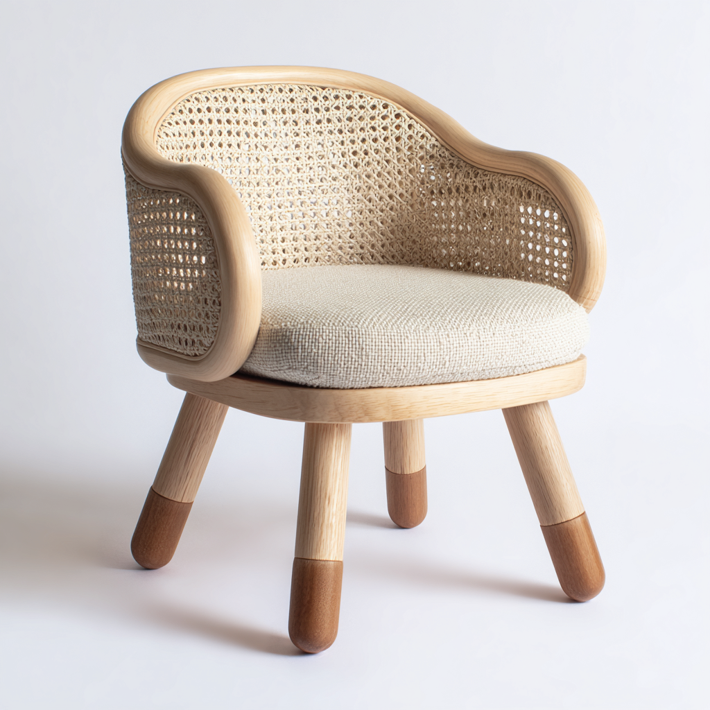 Fauteuil de jardin-rotin-bois-tissu-64x62x76cm-beige-bois-style naturel-Dadorjahome
