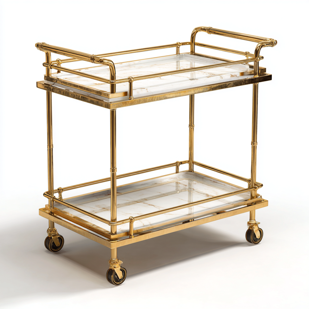 Dessertes et chariots - Desserte chariot - métal-verre - 75x45x82 cm - doré-blanc - style contemporain-Dadorjahome