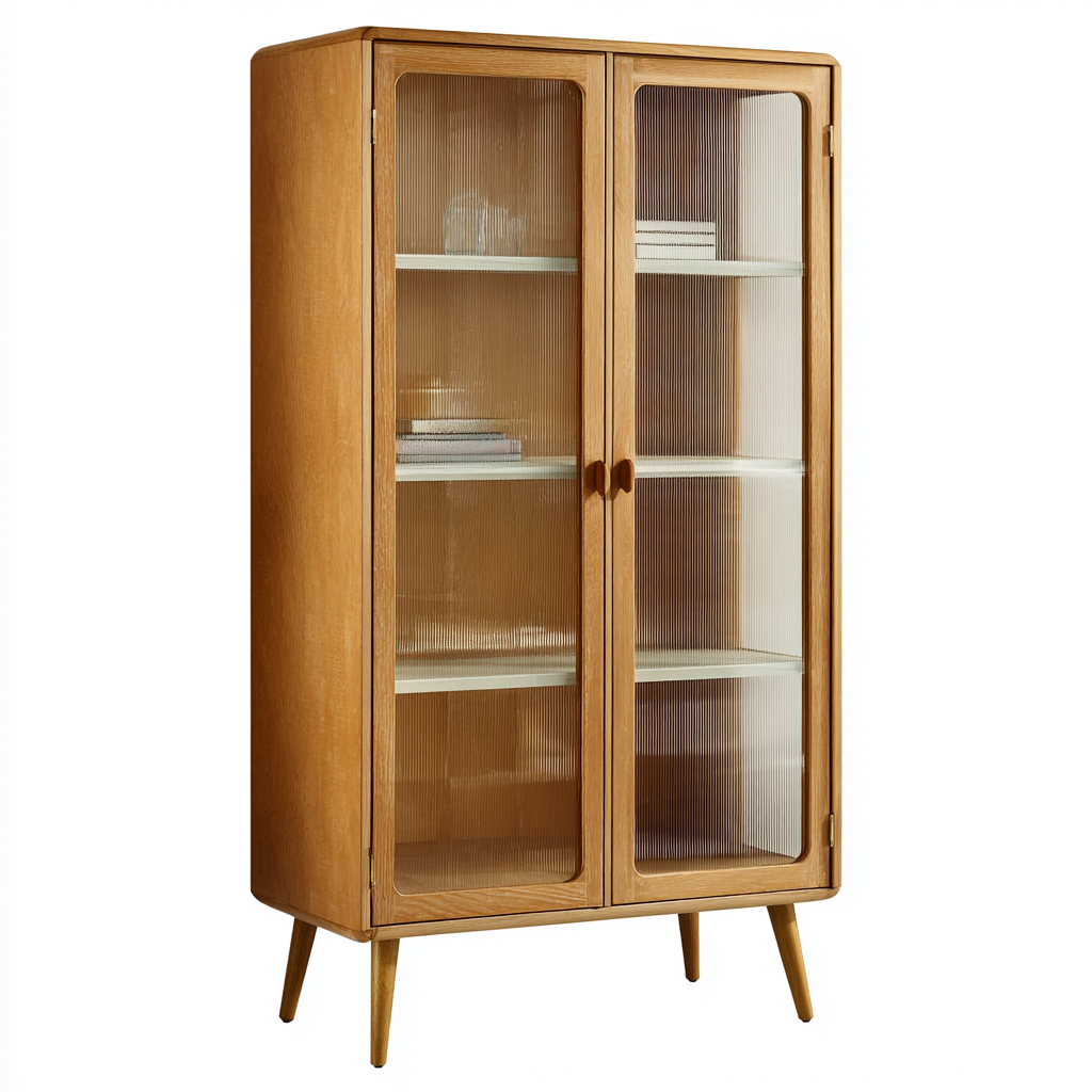 Vitrine - bois - verre - 90x40x170 cm - bois clair - style scandinave pour salon ou salle à manger-Dadorjahome
