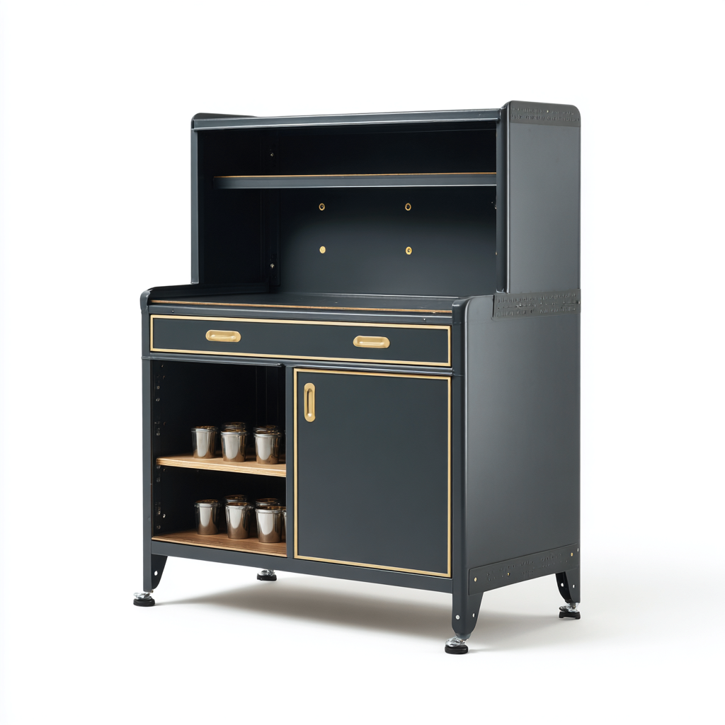 Meuble de rangement de cuisine - Buffet de cuisine - métal-bois - 100x45x160 cm - noir - style industriel-Dadorjahome