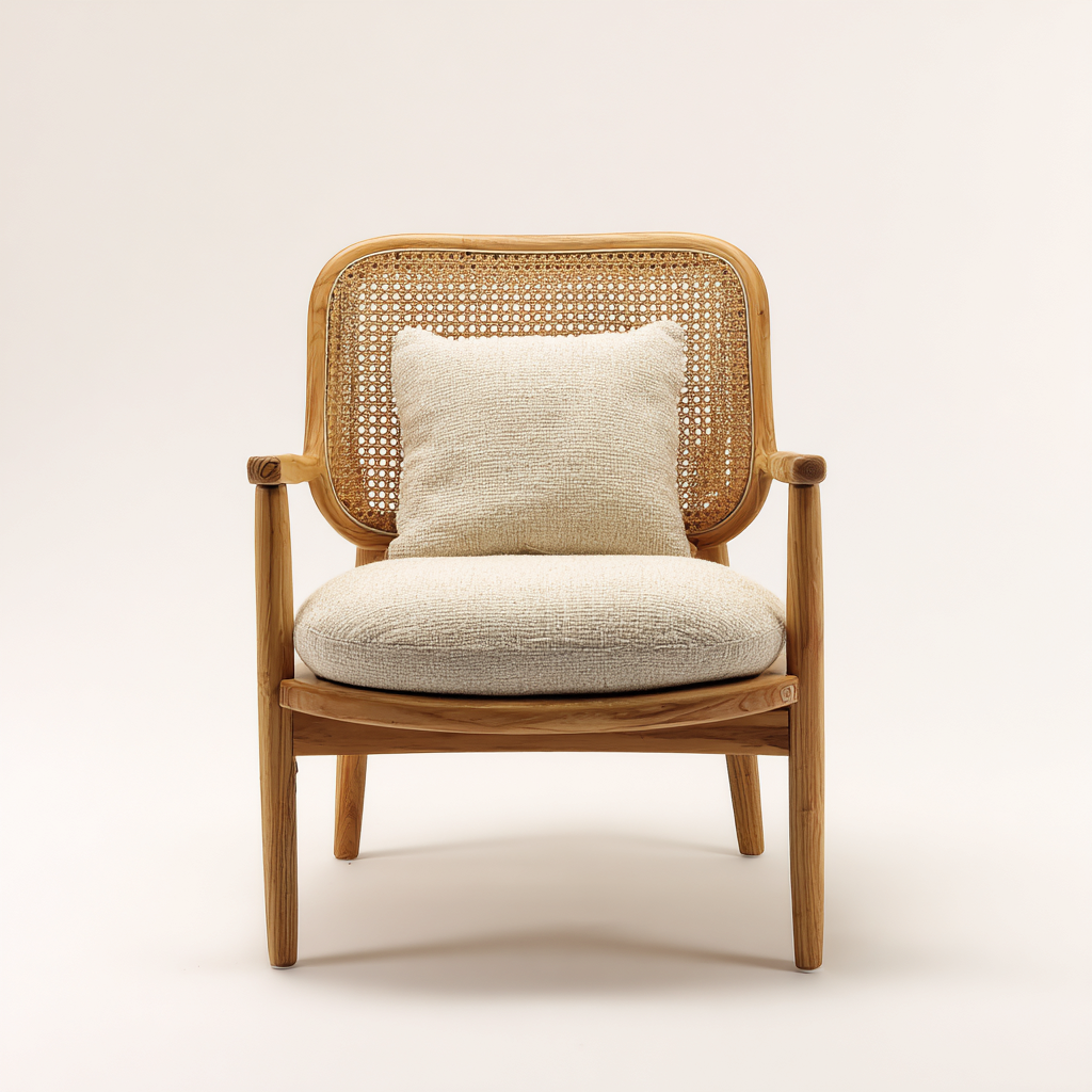 Fauteuil de jardin-rotin-bois-tissu-62x64x82cm-beige-bois-style naturel-Dadorjahome