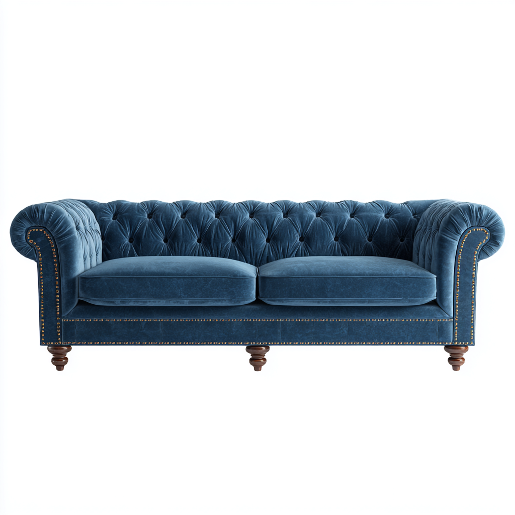Canapé 3 places-tissu velours bois-212x94x86cm-bleu-style chesterfield-Dadorjahome