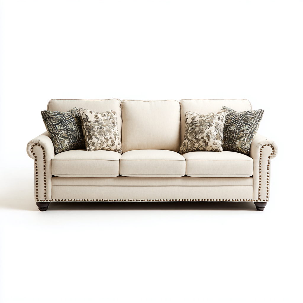 Canapé 3 places-tissu bois-210x92x88cm-beige-style classique-Dadorjahome