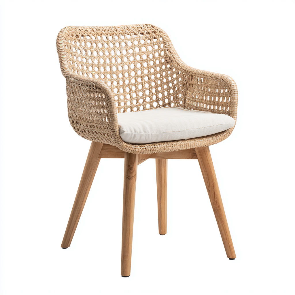 Fauteuil de jardin-rotin-bois-tissu-63x61x79cm-beige-bois-style naturel-Dadorjahome