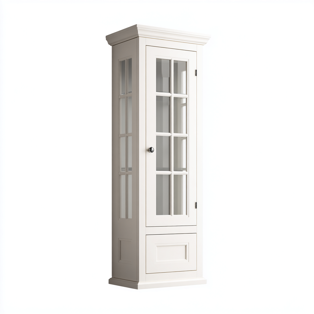 Rangement de salle de bain-bois massif-verre trempe-38x30x170 cm-blanc casse-style classique-Dadorjahome