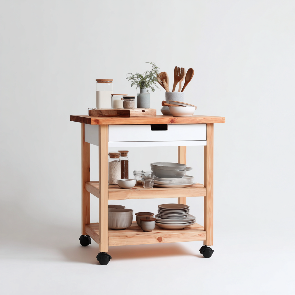 Dessertes et chariots - Desserte chariot - bois - 72x40x85 cm - bois naturel-blanc - style scandinave-Dadorjahome