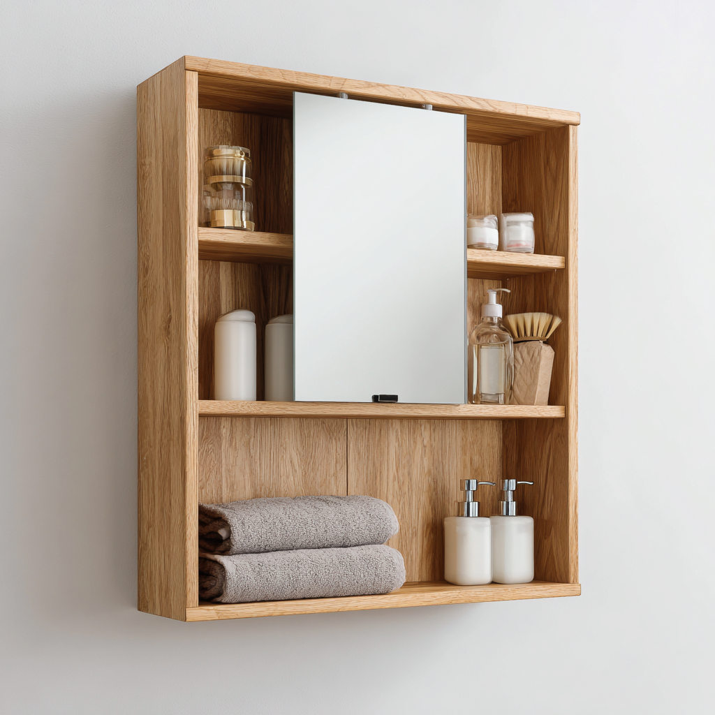 Rangement de salle de bain-Bois-Miroir-60x15x70cm-bois naturel-style moderne-Dadorjahome
