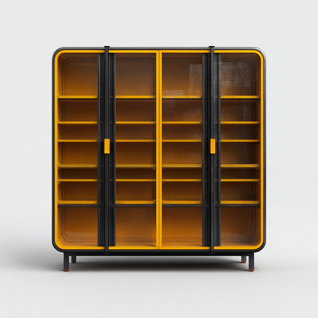 Meuble de rangement de cuisine - Armoire vitrée de cuisine - métal-verre - 160x45x180 cm - jaune-noir - style industriel-Dadorjahome