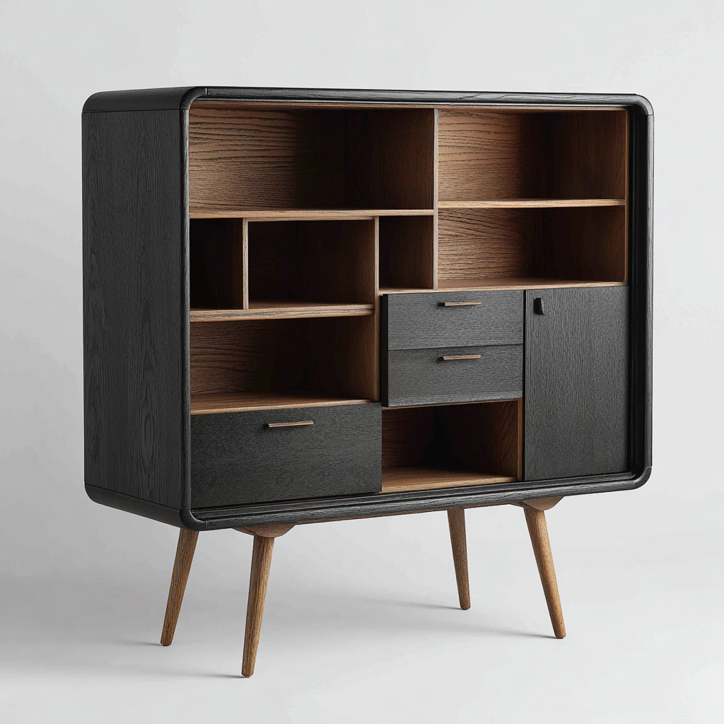Meuble de rangement de cuisine - Buffet de rangement - bois - 120x45x140 cm - noir-bois naturel - style moderne-Dadorjahome