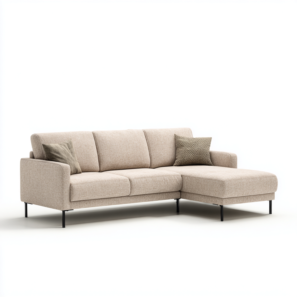 Canapé d'angle-tissu-bois metal-264x174x83cm-Beige-style moderne-Dadorjahome