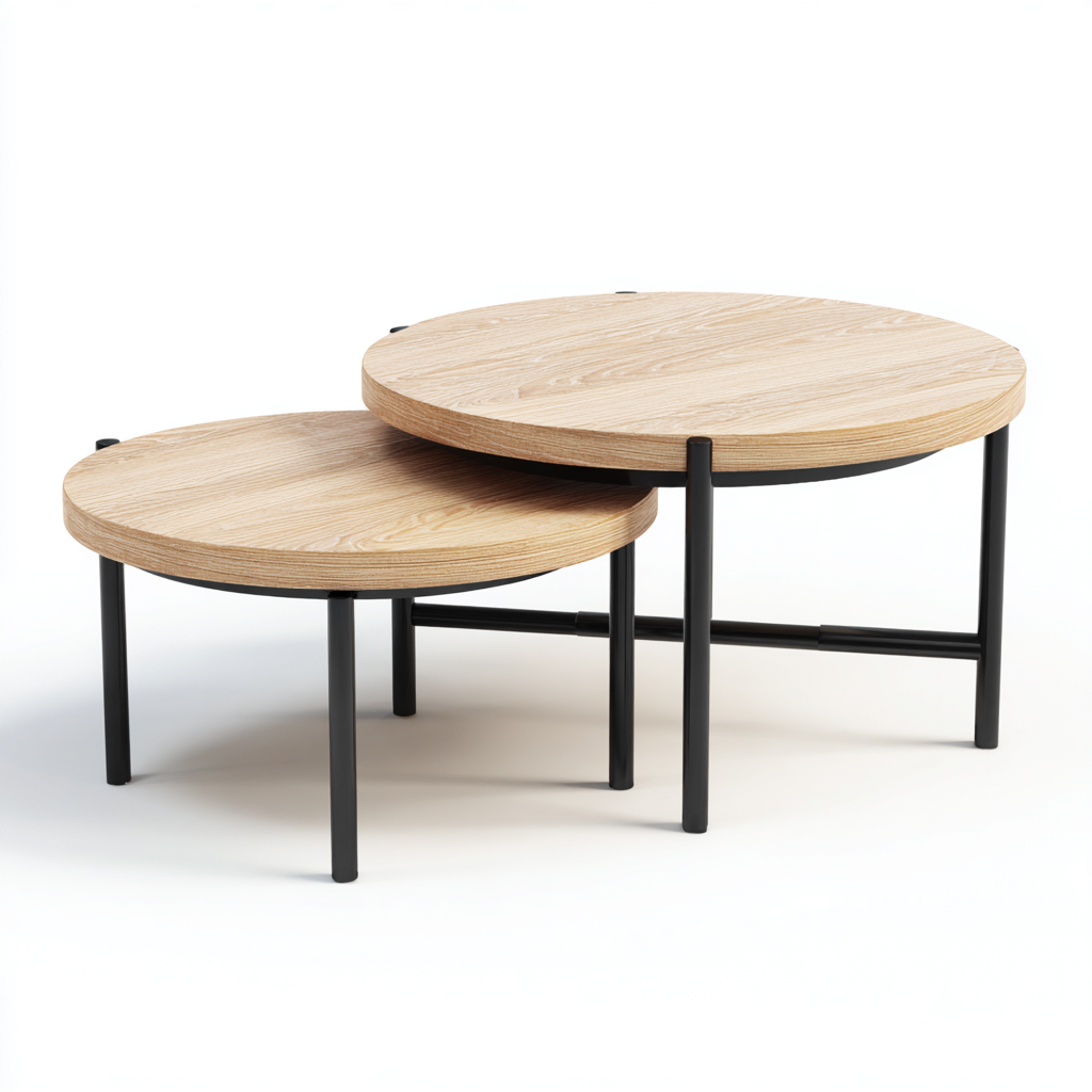 Table basse-bois-metal-85x85x45cm-65x65x40cm-bois naturel-noir-style moderne-Dadorjahome