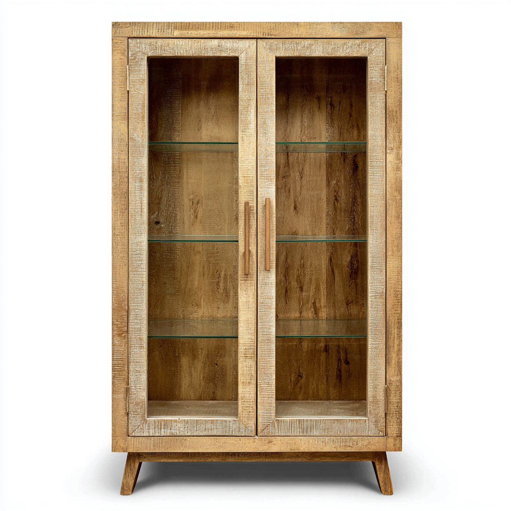 Vitrine - bois - verre - 95x45x180 cm - bois clair - style naturel pour salon ou salle à manger-Dadorjahome