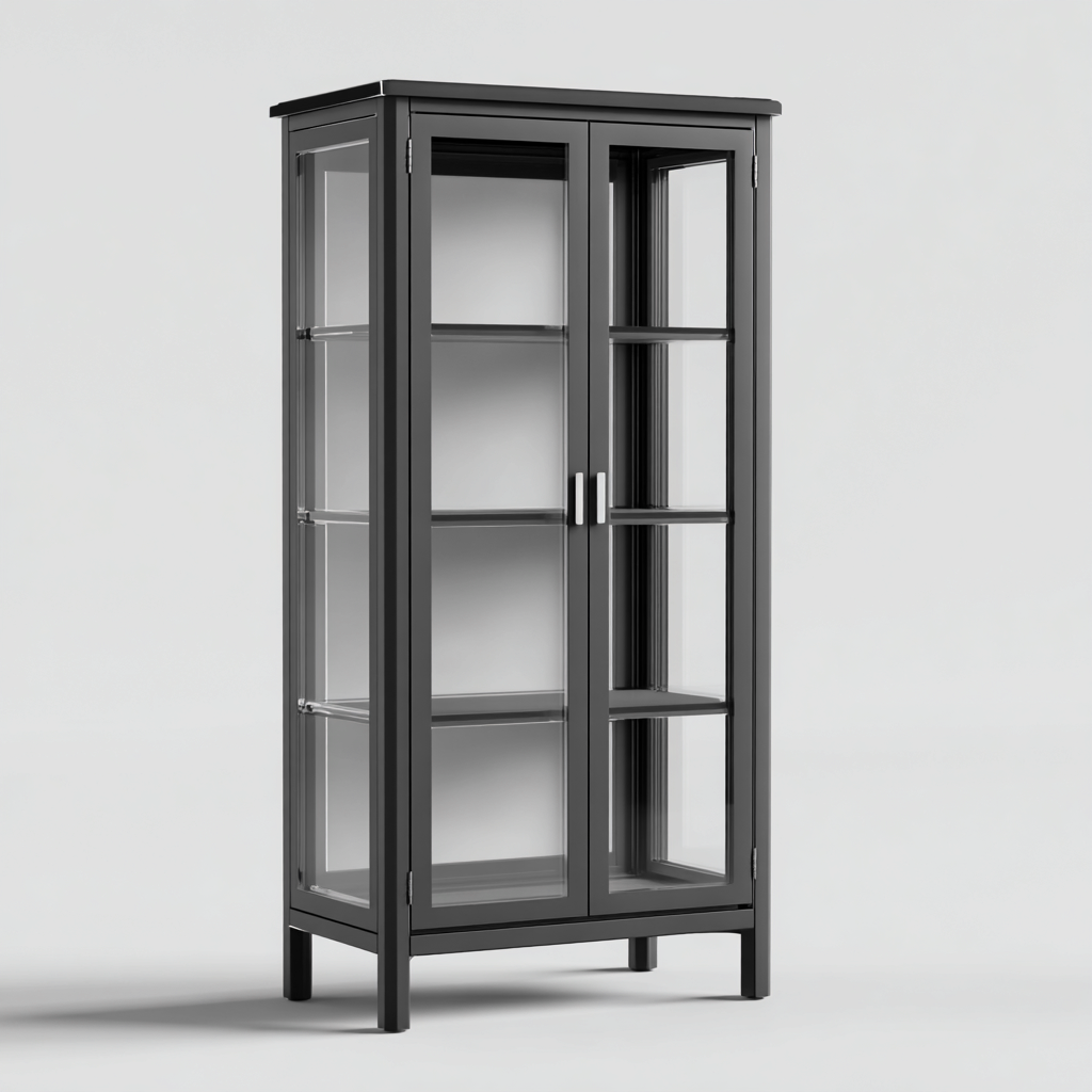 Meuble de rangement de cuisine - Armoire vitrée de cuisine - bois-verre - 70x40x180 cm - noir - style moderne-Dadorjahome