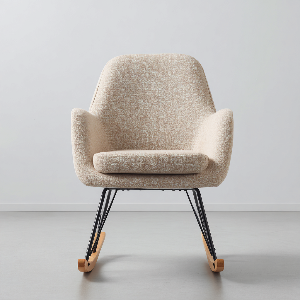 Fauteuil à bascule-tissu bouclé-bois métal-82x88x93cm-beige clair-design nordique-Dadorjahome