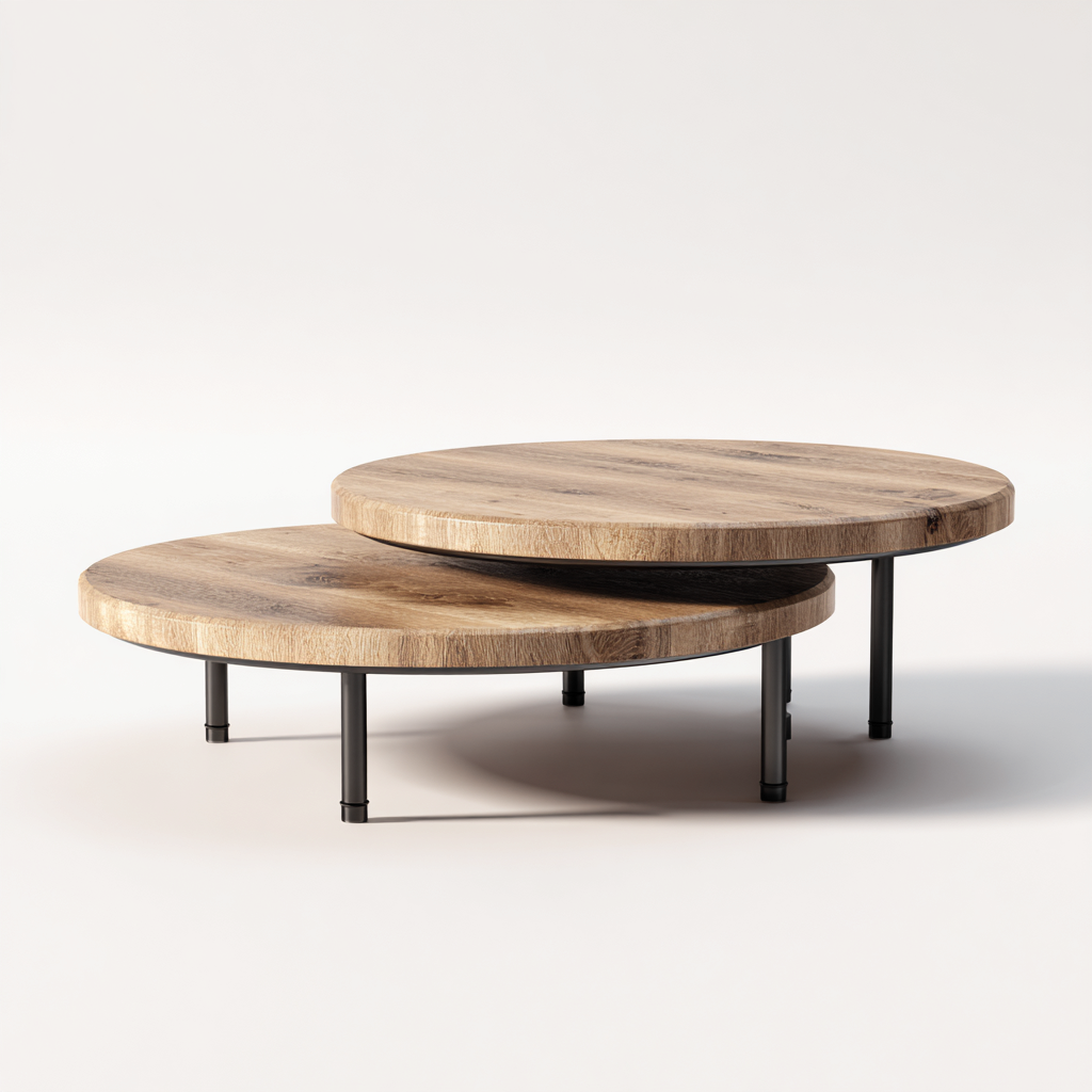 Table basse-bois massif-metal-90x90x42cm-70x70x38cm-bois naturel-noir-style industriel-Dadorjahome