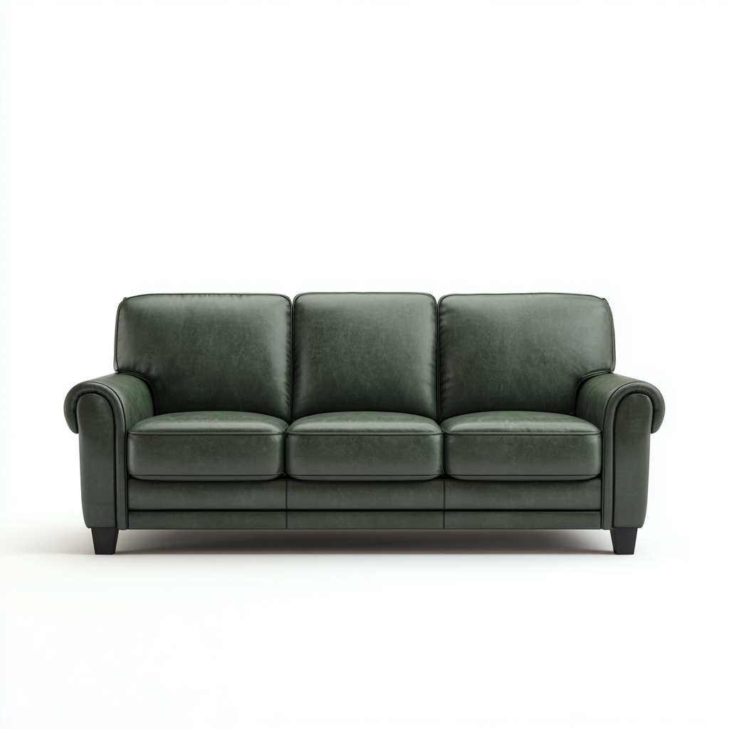 Canapé 3 places-cuir bois-205x95x86cm-vert fonce-style contemporain-Dadorjahome