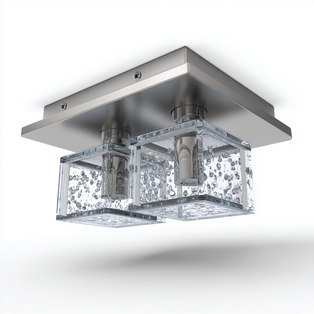 Plafonnier métal verre 30x30x12 cm Argent moderne-Taraacorner