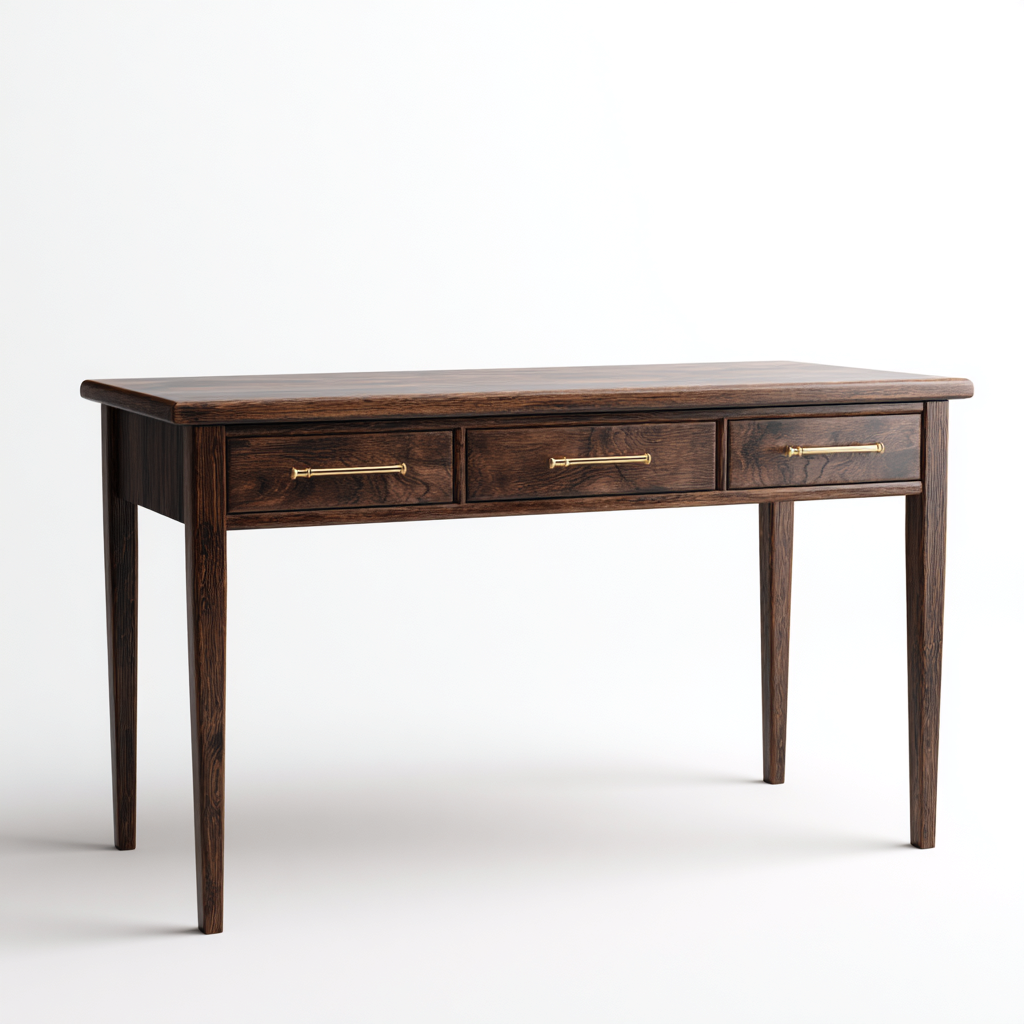 Coiffeuse en bois massif 120x45x75 cm - marron foncé - design classique avec tiroirs-Taraacorner