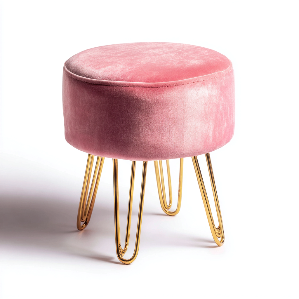 Pouf rond velours métal 40x40x45 cm - Rose - Assise d'appoint élégante-Taraacorner