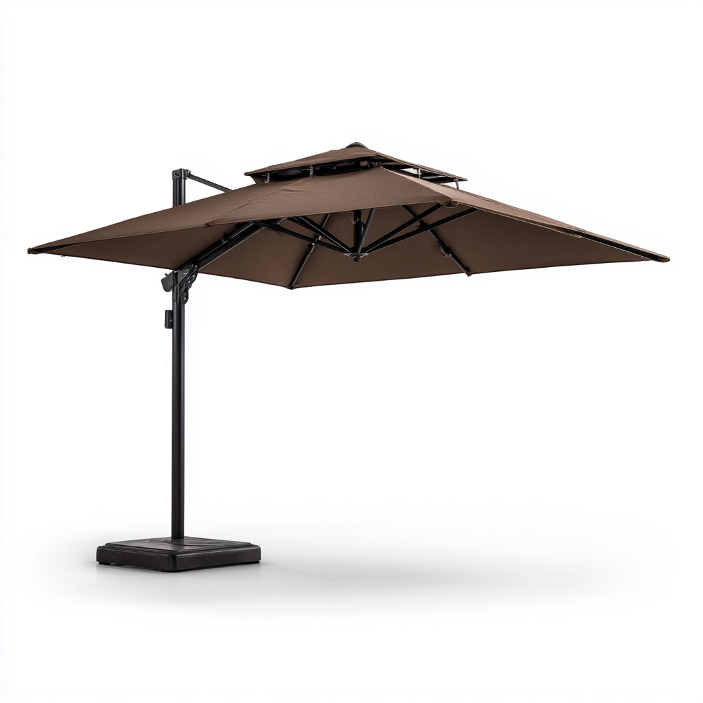 Parasol de jardin déporté carré 300x300x260 cm - toile polyester marron - structure en métal - adapté à l'extérieur-Taraacorner