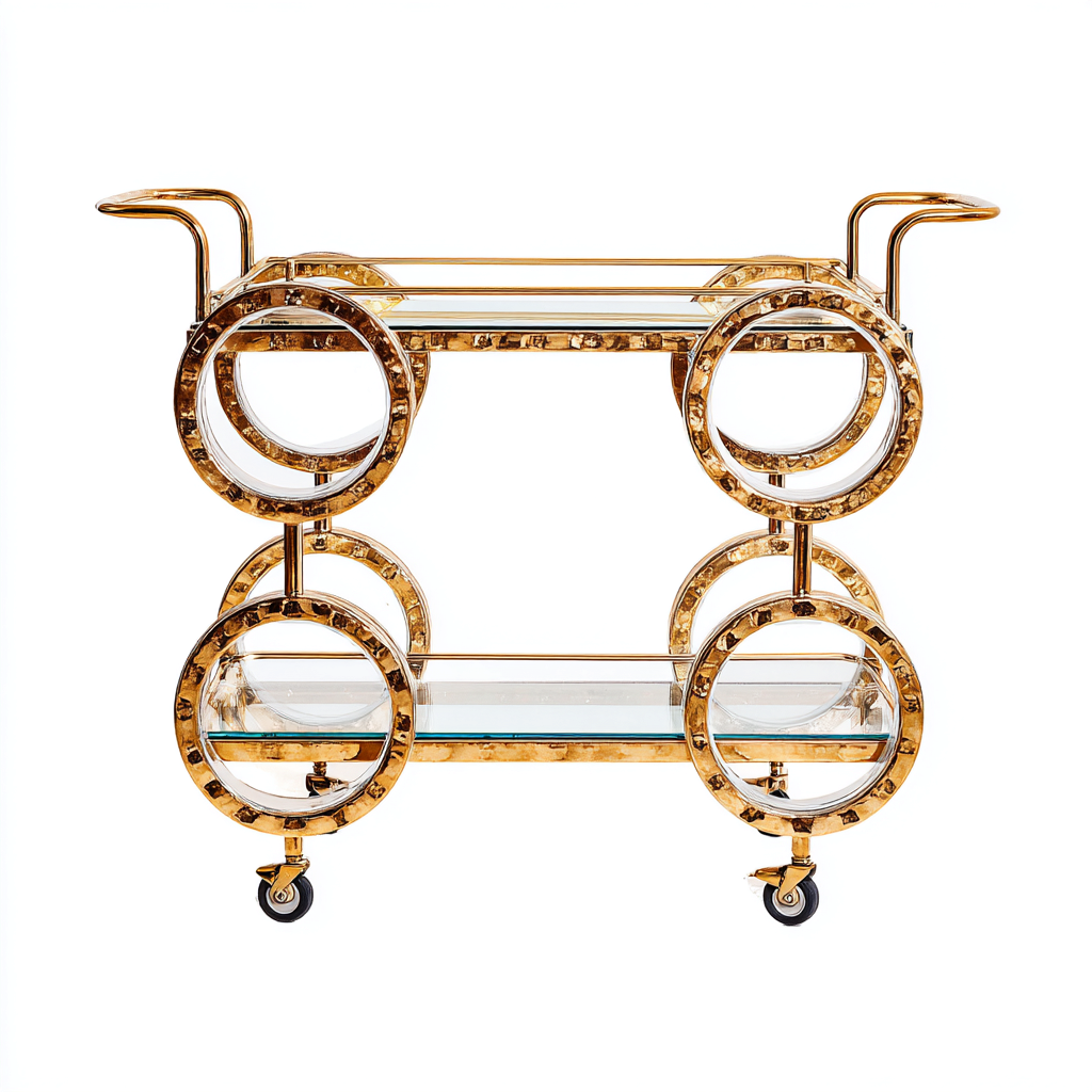 Desserte et chariot en métal doré à structure circulaire avec plateaux en verre 72x42x82 cm - usage intérieur - style design-Taraacorner