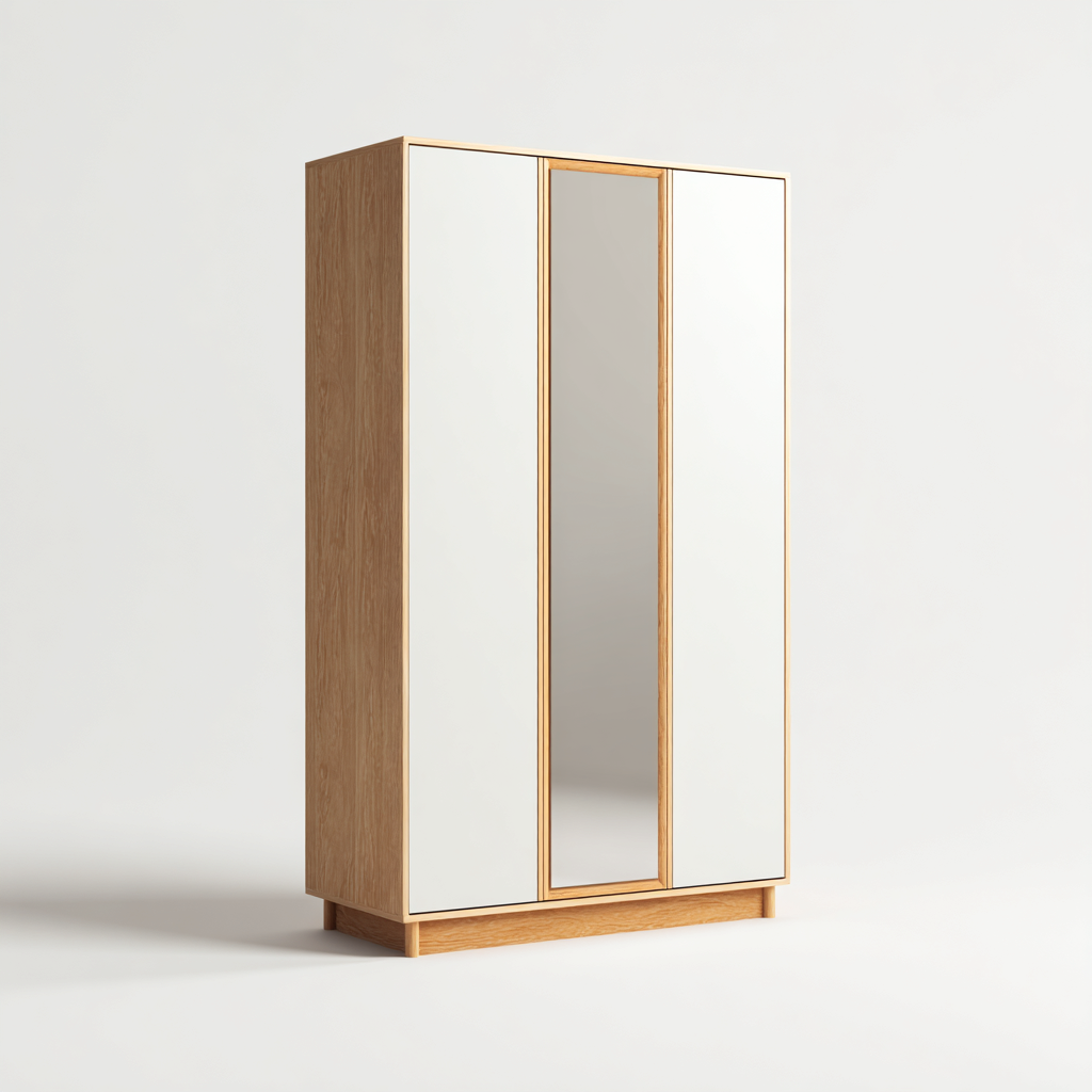 Armoire de chambre en panneaux bois 180x60x200 cm - blanc-bois - design moderne avec porte miroir-Taraacorner