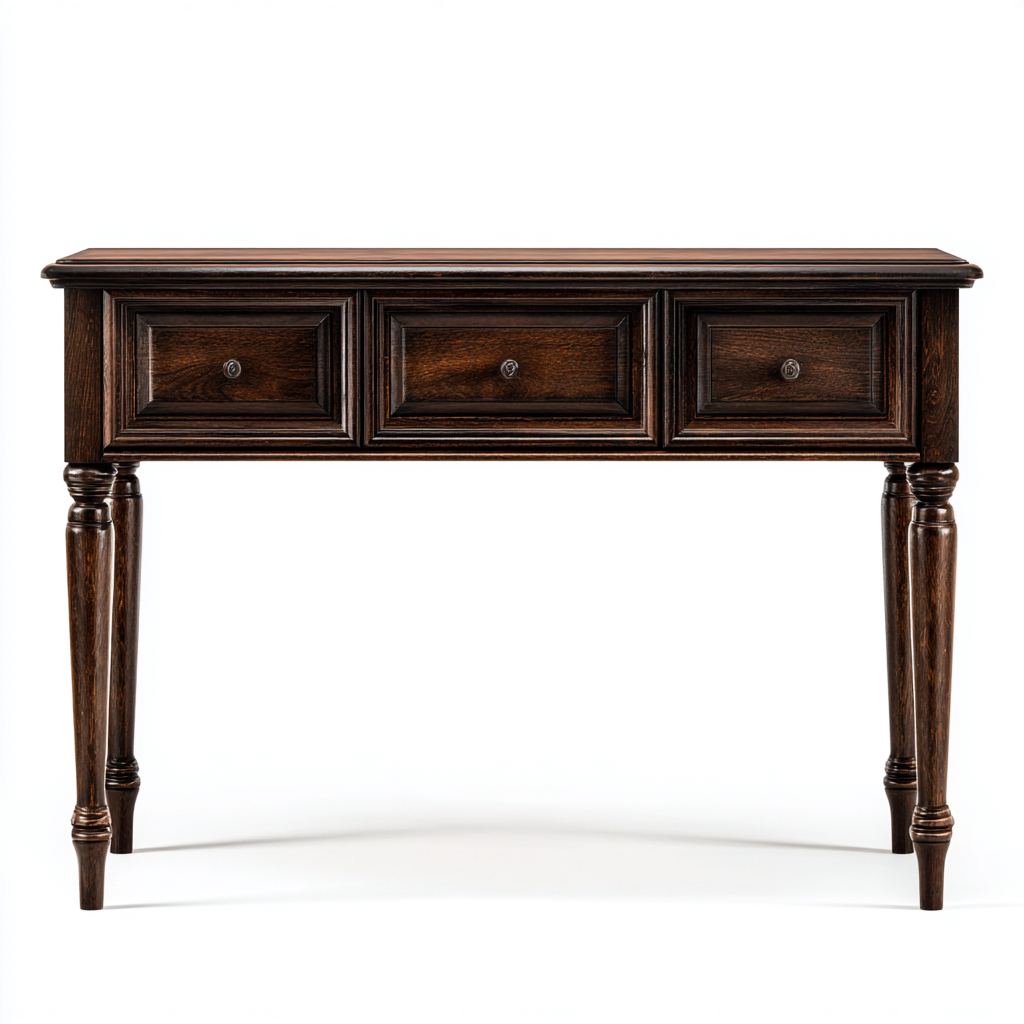 Coiffeuse en bois foncé 110x40x78 cm - avec rangements - style classique-Taraacorner