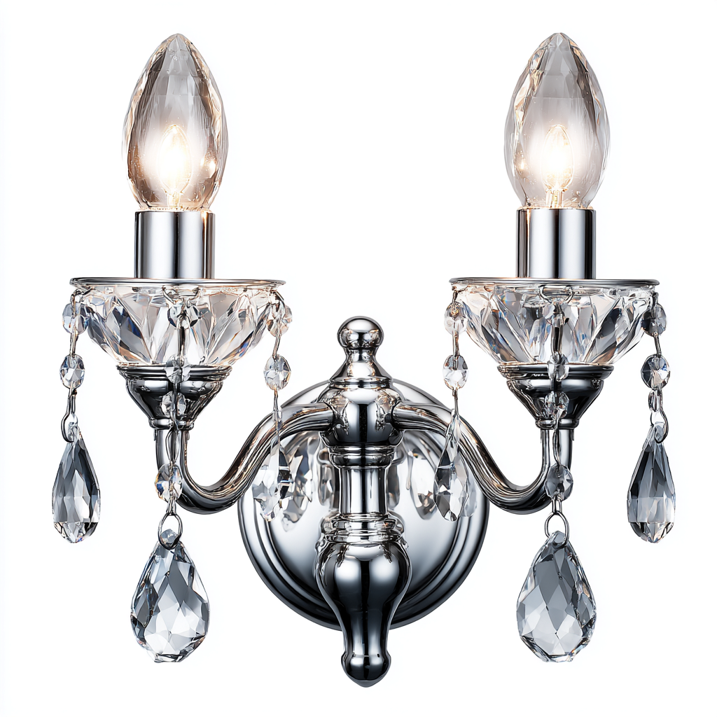 Applique murale métal-cristal 28x20x32 cm - transparent-chrome - style classique pour intérieur-Taraacorner