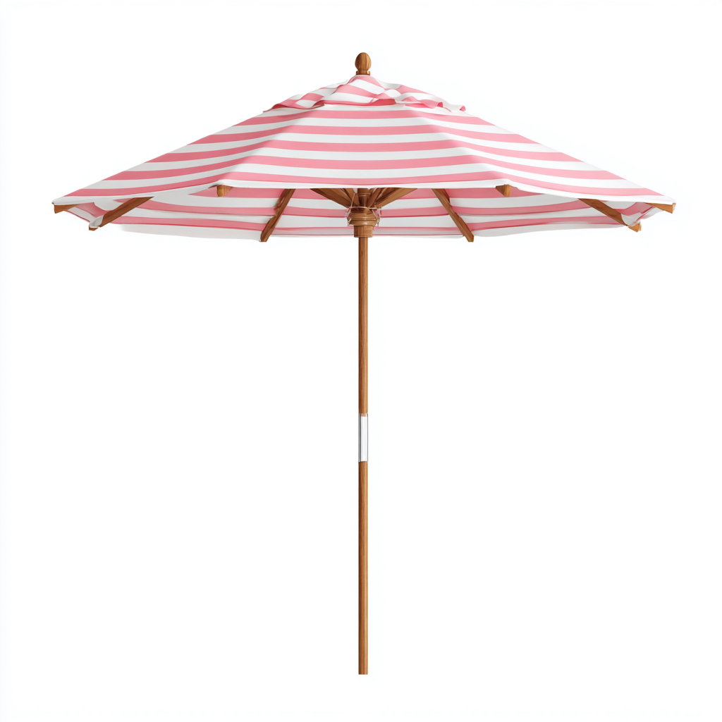 Parasol de jardin rond 240x240x250 cm - toile polyester rose-blanc - mât en bois - adapté à l'extérieur-Taraacorner