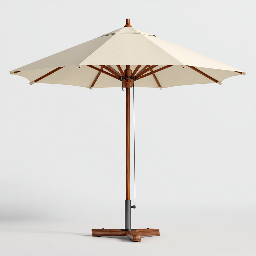 Parasol de jardin rond 300x300x250 cm - toile polyester beige - mât central en bois - adapté à l'extérieur-Taraacorner