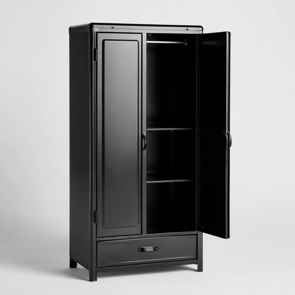 Armoire de chambre en métal 90x50x180 cm - noir - style industriel avec rangement intérieur-Taraacorner