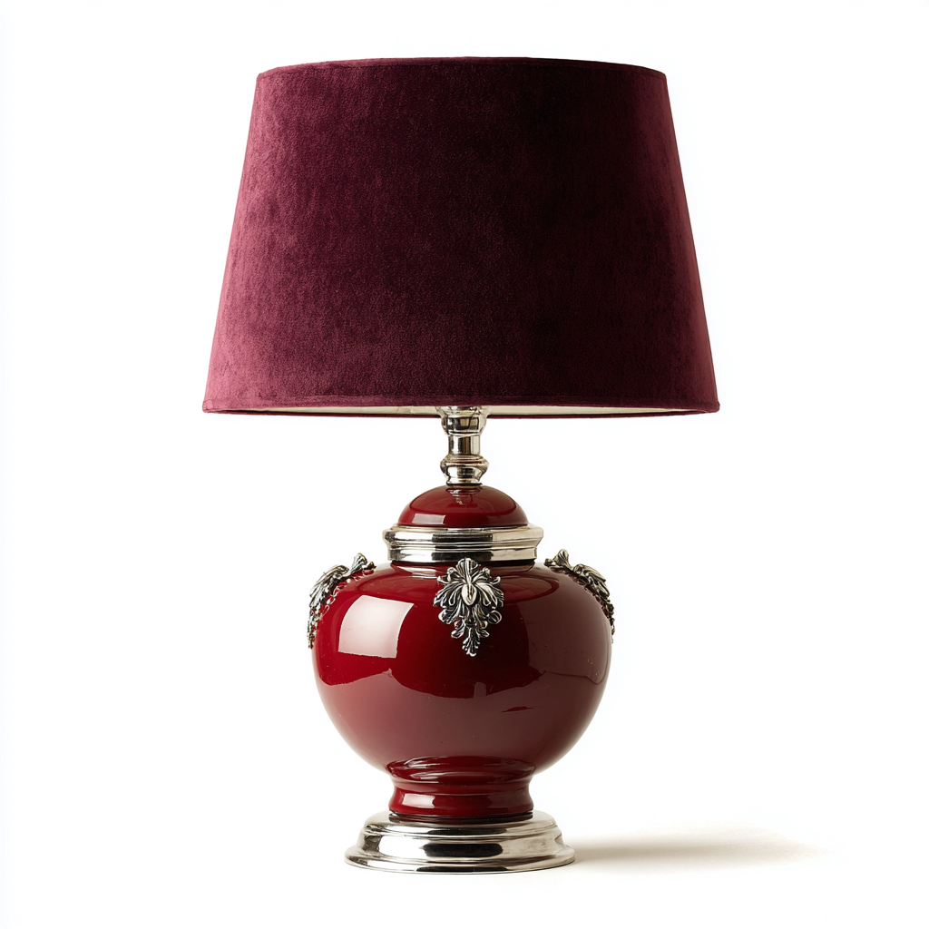 Lampe de table céramique et métal 26x26x45 cm - rouge-argent - style classique pour intérieur-Taraacorner