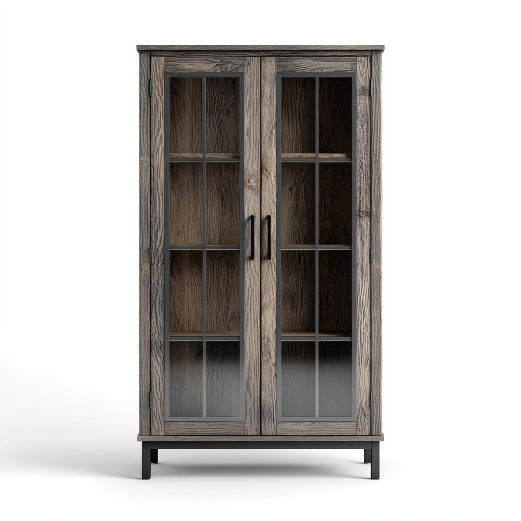 Vitrine en bois et verre 85x40x170 cm - bois gris foncé - style industriel pour salon ou salle à manger-Taraacorner
