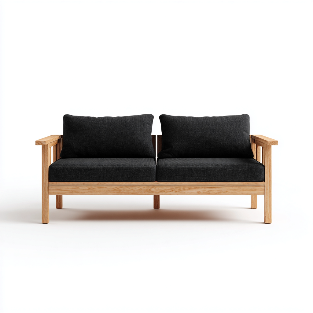 Canapé de jardin bois tissu 150x80x75 cm - Noir-Bois naturel - Design extérieur épuré-Taraacorner