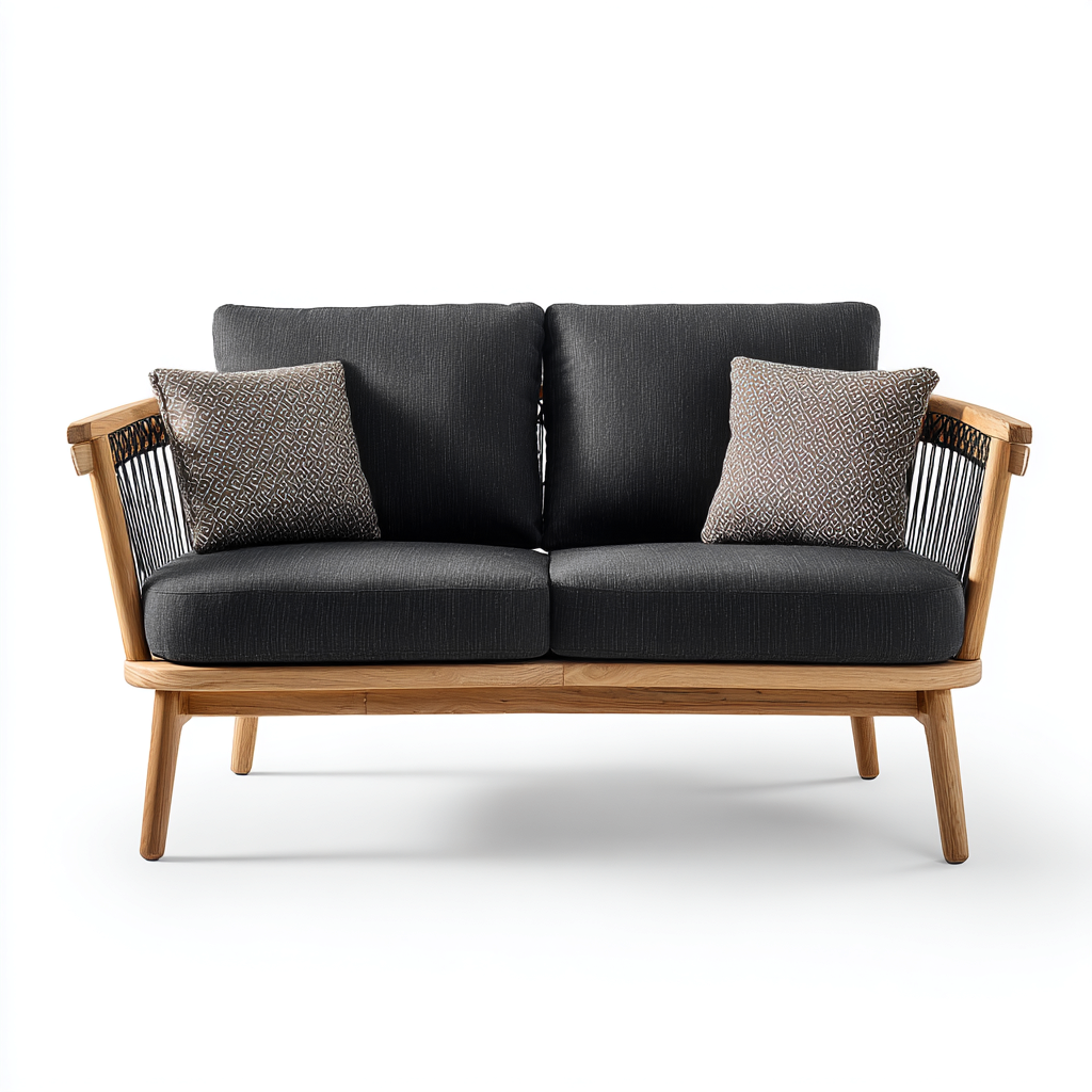 Canapé de jardin bois tissu 160x80x75 cm - Gris foncé-Bois naturel - Design extérieur contemporain-Taraacorner