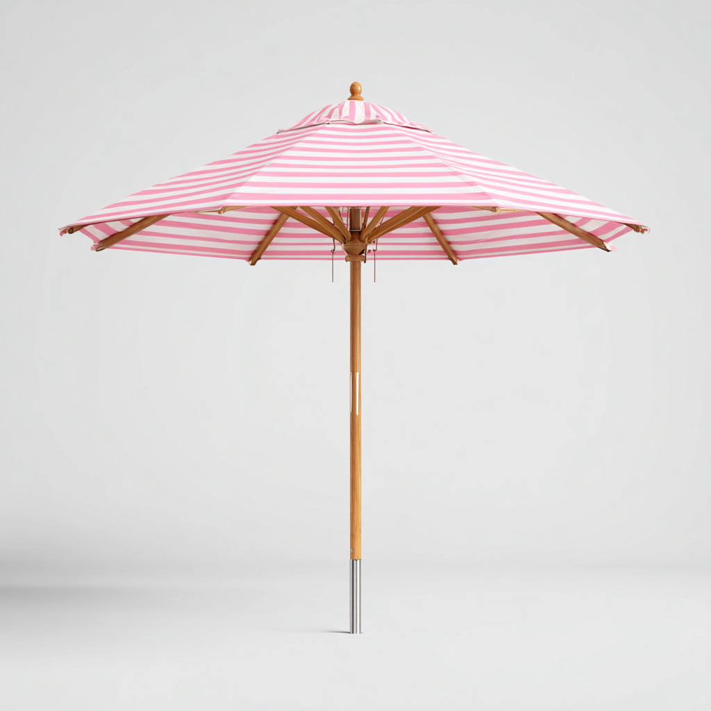 Parasol de jardin rond 250x250x240 cm - toile polyester rose-blanc - mât central en bois - adapté à l'extérieur-Taraacorner