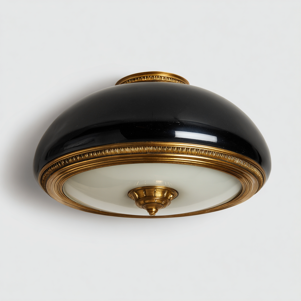 Plafonnier métal verre 40x40x22 cm Noir-Doré style classique-Taraacorner